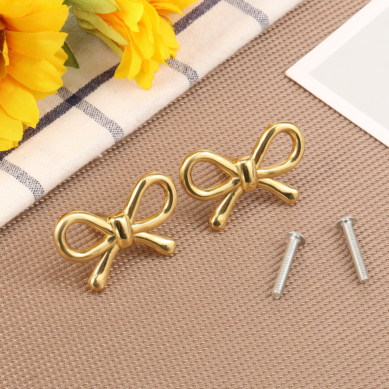 2/4/6 Pcs Bow Shape Drawer Knobs Gold Brass Cabinet Pulls with Screws Decorative Cupboard Handles for Dresser Wardrobe Drawer Cabinet