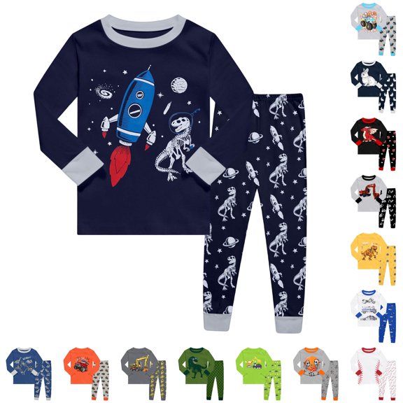 LIIPEE Boys Cartoon Graphic Pajamas Long Sleeve Tees And Pants Pajama Sets Kids Fall Casual Sleepwear 2-10 Years