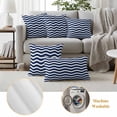 thumbnail image 5 of Navy Blue Moire Outdoor Pillow Covers 18x18 Set of 2, Waterproof Patio Throw Pillowcase Protectors, Water Ripple Stripe Farmhouse Square Decorative Pillow Shams Cushion Covers for Seat Bed Couch Sofa, 5 of 8
