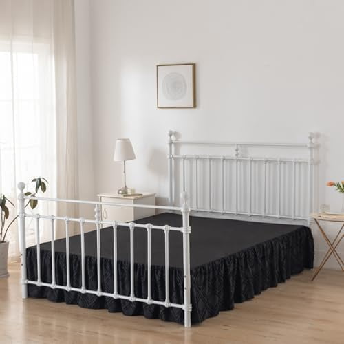 Bed Skirt Full Size, Ruffled Bed Skirt with Split Corners, Full Bed Skirt 14 Inch Drop, Boho Full Size Bed Skirting, Black, 14" Full