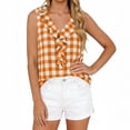 thumbnail image 5 of Mifsaly Womens Ruffle V Neck Tank Tops Plaid Sleeveless Blouse Elegant Flounce Trim Summer Shirts Lightweight Fashion Casual Loose Fit Tunic Top Orange,XXL, 5 of 5