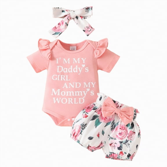 HCNTES Toddler Baby Girls Daily Loungewear Wear Breathable Short Sleeve Romper Matching Elastic Bottoms Children Kids Girls Summer Outfits Set(L01-Pink,6-9 Months)