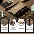 thumbnail image 4 of ShellTech For Samsung Galaxy Z Fold 7 PU Leather Wallet Case with Card Holder Kickstand Magnetic Zipper Pocket Lanyard Strap Wristlet,Leather Flip Case Shockproof Protective Cover,Brown, 4 of 8