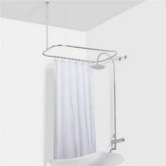 26 x 54 in. Aluminum Hoop Shower Rod with Ceiling Support for Clawfoot Tub, Chrome