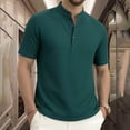 thumbnail image 2 of FAWUUDO Men's Casual T-Shirt Short Sleeve Button Stand Collar Summer Breathable Solid Color Top Green, 2 of 8