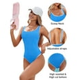 thumbnail image 4 of Women'S One-Piece Swimsuit Color Block Ribbed Sports Adjustable Strap High Cut Swimsuits Blue S, 4 of 9