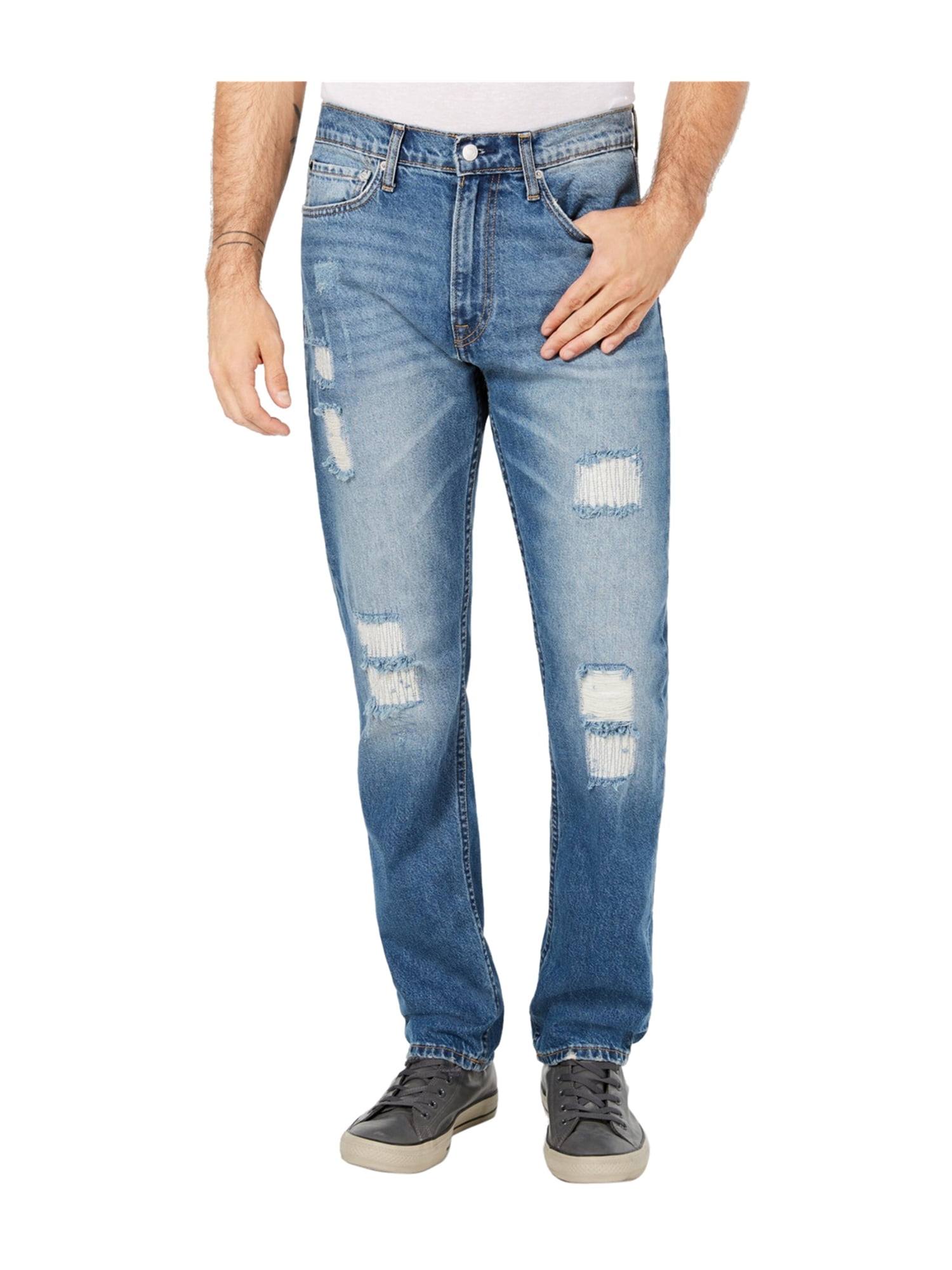 Calvin Klein Mens Ripped Straight Leg Jeans edbluedstr 34x32 | Walmart ...