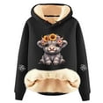 thumbnail image 4 of NinXxx Women's Cute Cow Print Lined Hoodie Long Sleeve Daily Wear Black L, 4 of 4