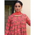 thumbnail image 4 of Janasya Women's Olive Georgette Digital Floral Printed Tiered Kurta with Palazzo and Dupatta, 4 of 6