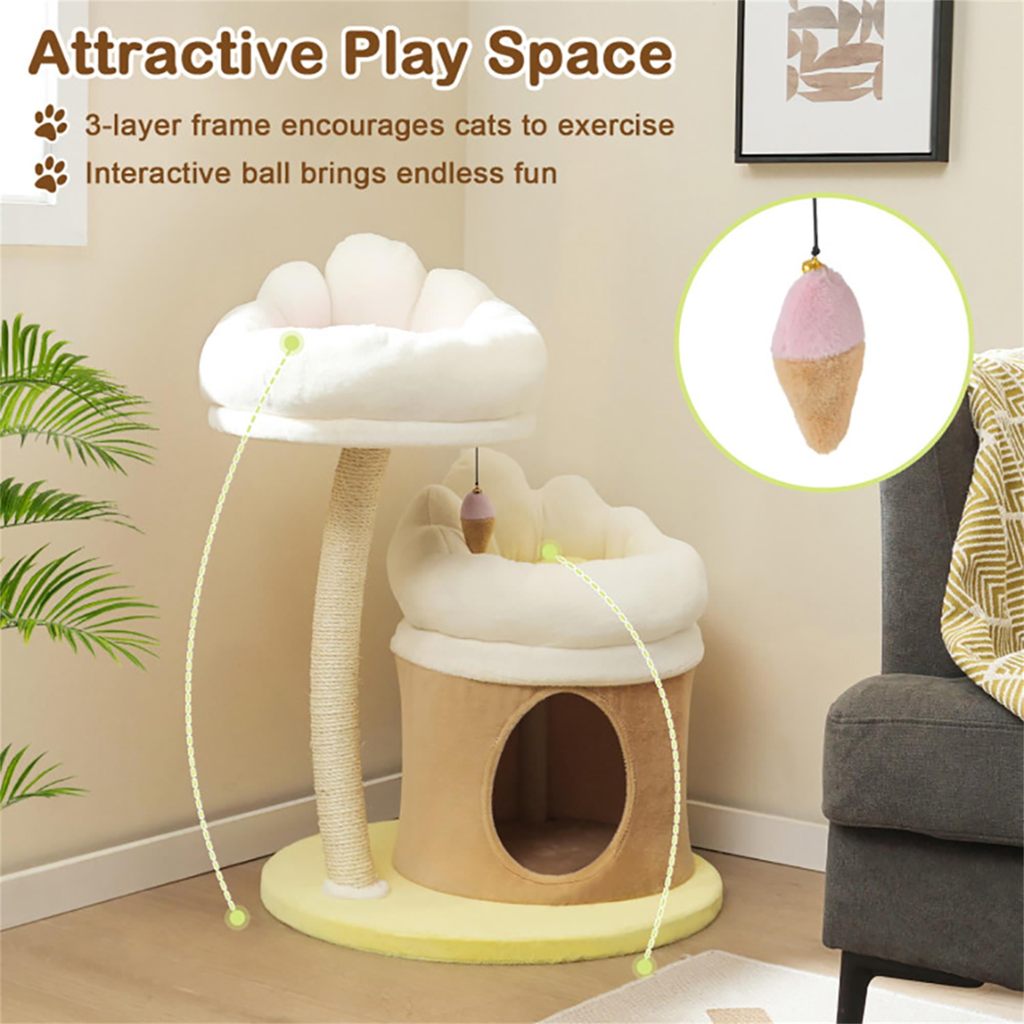 Kadyn 33" Small Cat Tree Tower with Cat Scratching Post for Indoor Cats, Featuring with Cat Condo and Cozy Perch for Kittens and Cats, White
