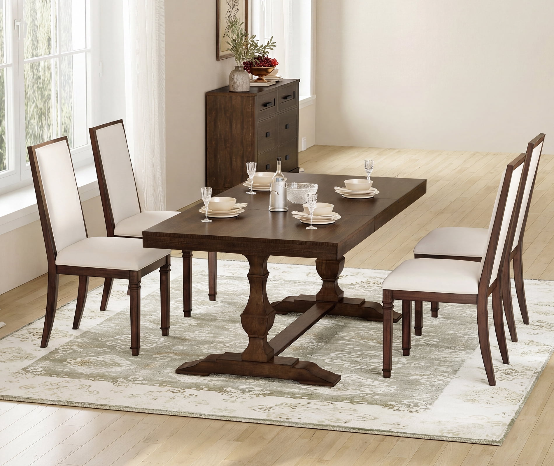 WAMPAT Farmhouse Upholstered Dining Chairs Set of 4,Modern Kitchen Chairs with Fabric Cushion & Solid Back for Dining Room,Living Room,Rustic Brown