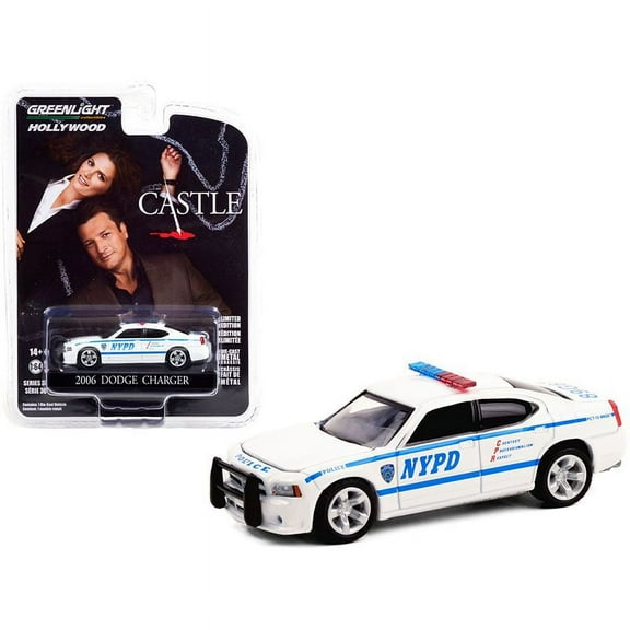 2006 Dodge Charger White New York City Police Department (NYPD) Castle (2009-2016) TV Series Hollywood Series Release 30 1/64 Diecast Model Car by Greenlight
