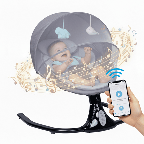 StarZe Baby Swing for Infants,4 Speed & Timing Setting, Bluetooth Music with 12 Lullabies, Remote Control (Gray)