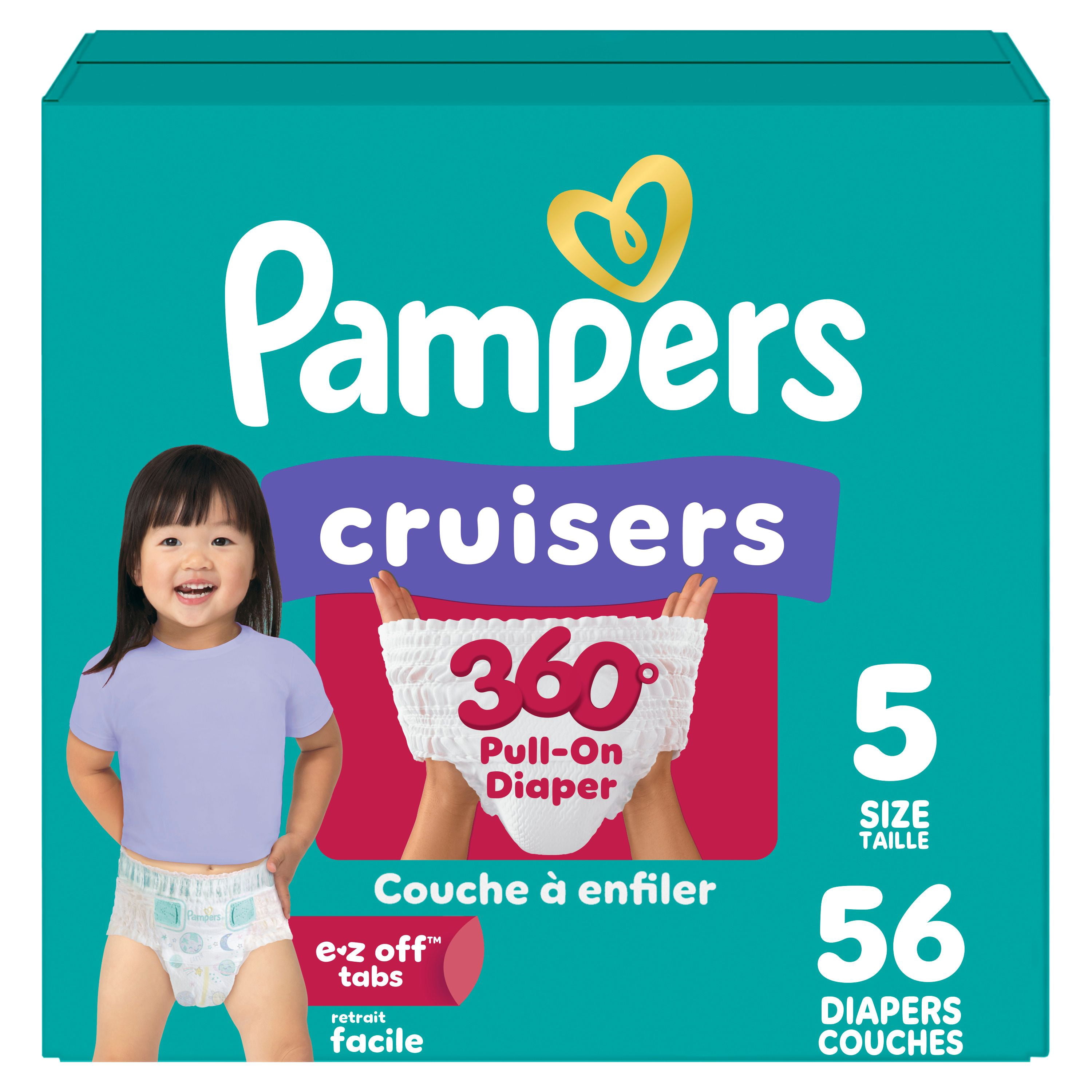 Pampers Diapers - Cruisers 360° - Size 5, up to 100% Leakproof Fit, Designed for Active Babies, Pull On Diaper, EZ Off Tabs Designed for Easy Changes
