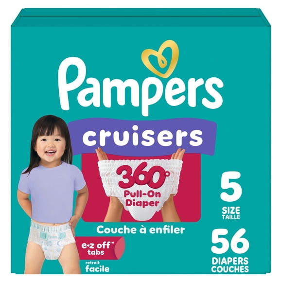 Pampers Couches - Cruisers 360° - Taille 5, Ajustement Anti-Fuites jusqu'à 100 %, Conçues pour les Bébés Actifs, Couche-Culotte à Enfiler, Attaches Faciles à Enlever Conçues pour des Changements Faciles