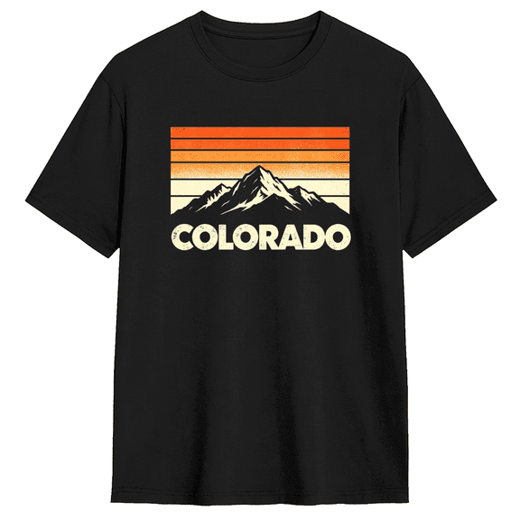 Colorado Mountain Sunset Retro Graphic Tee for Men, Fun Outdoor Cotton Short Sleeves T-Shirt