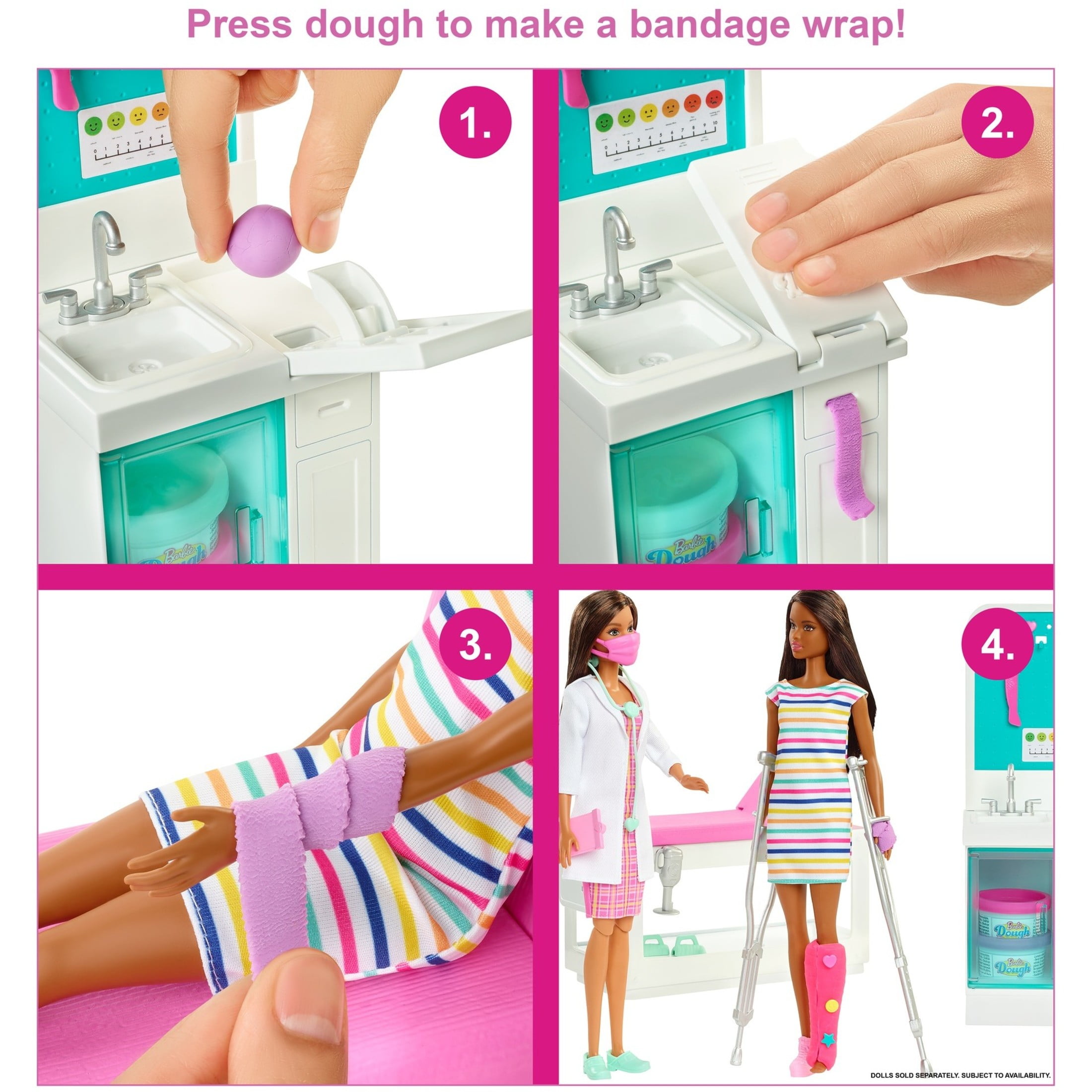 Barbie Fast Cast Clinic Playset with Brunette Barbie Doctor Doll, 4 Play Areas, 30+ Play Pieces