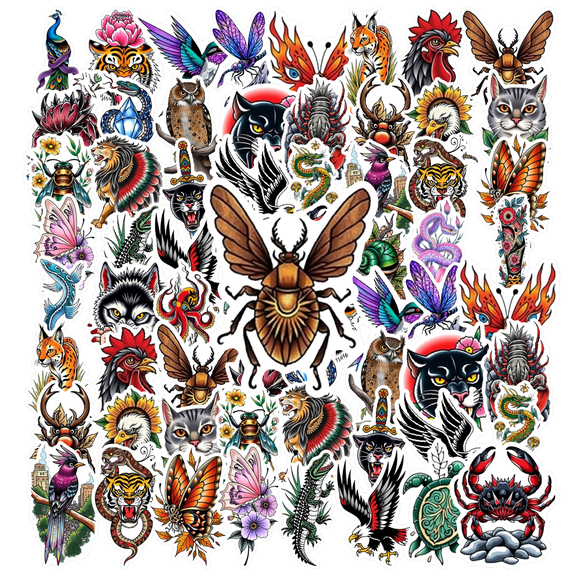 35pcs-50pcs Vintage Animal Stickers Nature Graffiti Kids Stickers Toy for Luggage Suitcase Phone