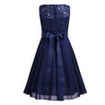 thumbnail image 2 of iEFiEL Girls Sequined Lace Chiffon Flower Girl Dress 2 Layers Wedding Birthday Party Dress Navy Blue 4, 2 of 7