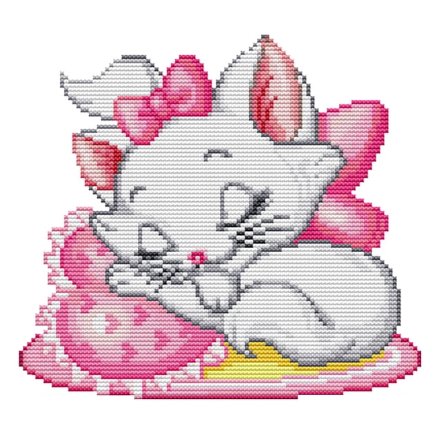 (K275 2) Hilo Algodón Ecológico 14CT Impresión 2 Hebras 25 × 21 Cm Gato Rosa (2) (impreso) Serie Dibujos Animados en Punto Cruz Tela Hecha A Mano Kit Bordado Diy (instrucciones en Inglés)
