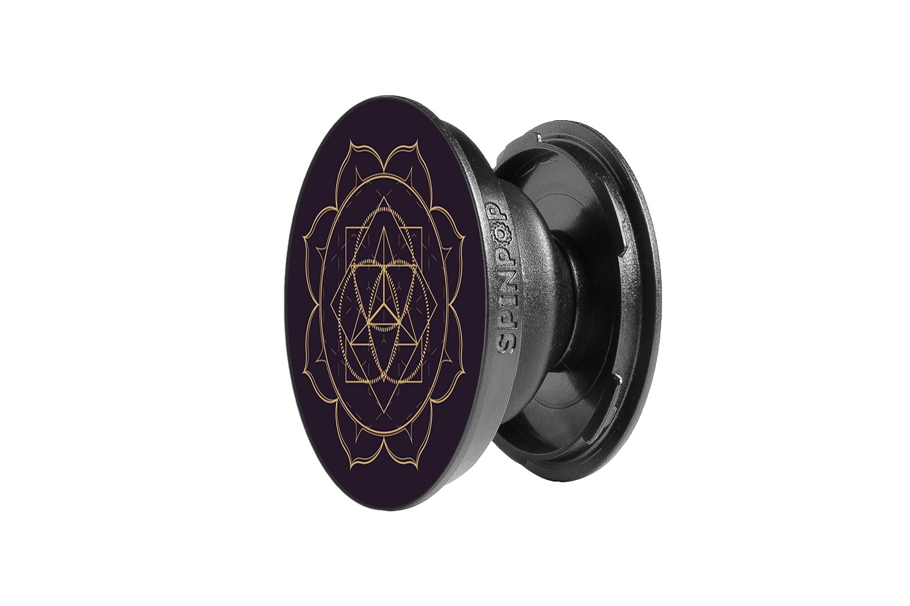 SpinPop Cell Phone Pop Grip Holder, Black with Rose Gold Lotus Design