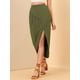 thumbnail image 4 of Falda larga con pliegues y abertura lateral Allegra K Verde oliva XL, 4 of 6