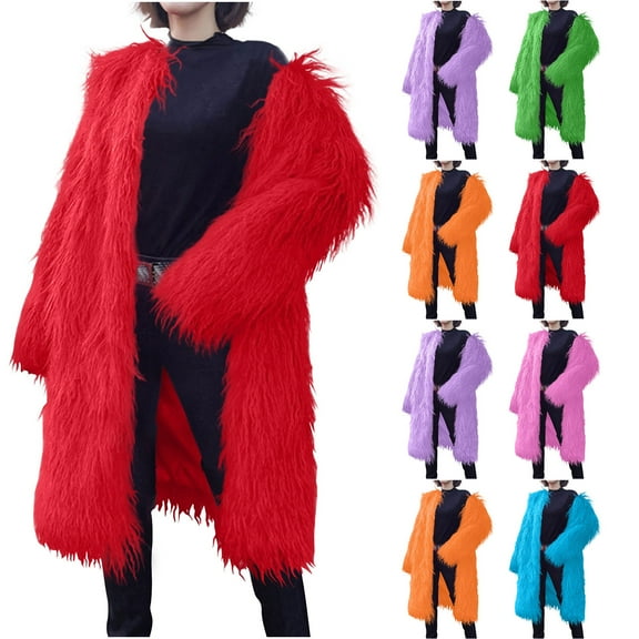Lovzfmll Winter Coats for Women, Solid Color Long Length Jacket, Plush Fleece Coat, Winter Clothing