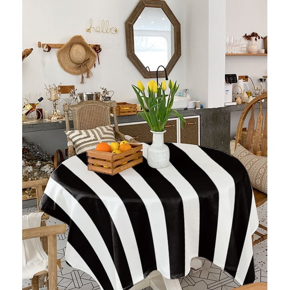 Black Striped Tablecloth Square Table Cloth 54x54, Waterproof Tablecloth Outdoor Table Cloth, Modern Farmhouse Black White Stripes Washable Table Cover for Kitchen Dining Party