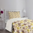 thumbnail image 5 of Ambesonne Vintage Quilted Bedspread Set 2 Pcs, Grungy Roses Romantic, Twin Size, Yellow Beige Brown, 5 of 6