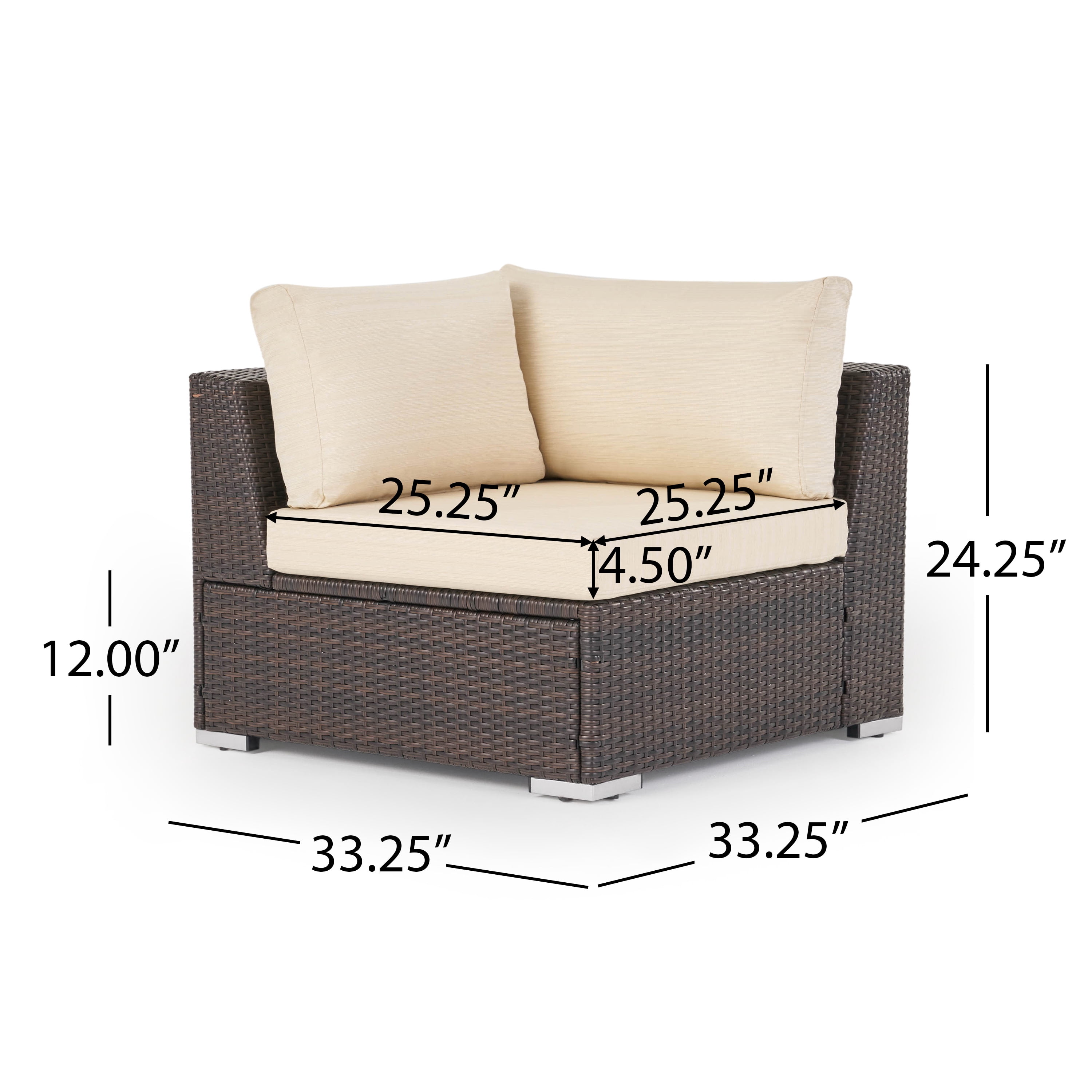 Faviola 6 Seater Outdoor Wicker Sectional Sofa Set with Aluminum Frame and Cushions, Multibrown, Beige