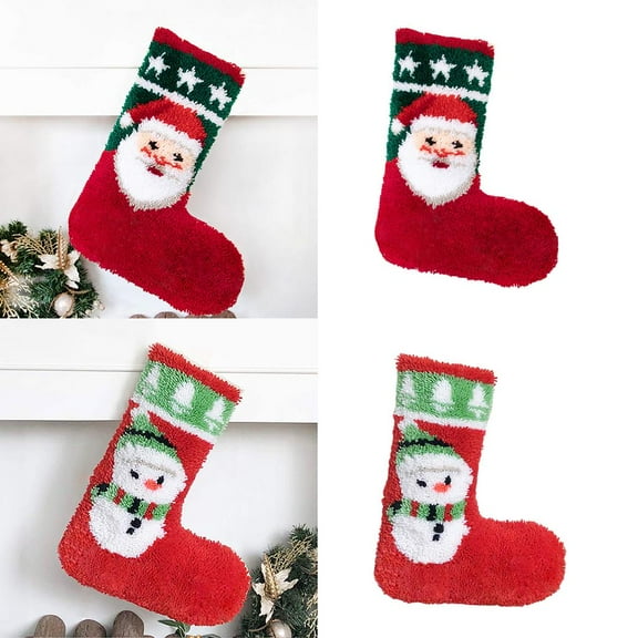2 Sets Latch Hook Kits Christmas Socking Cushion Carpet DIY Santa & Snowman