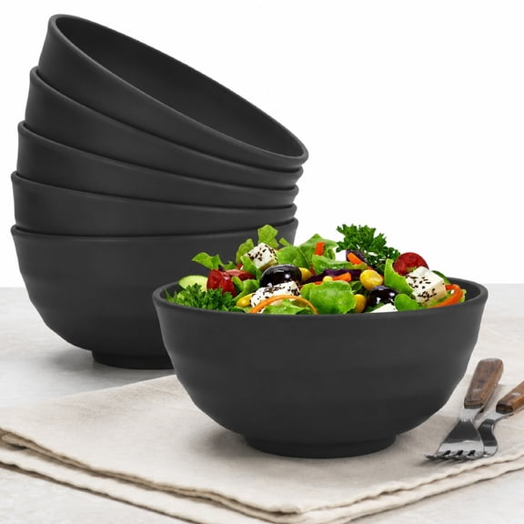 Wheat Straw Bowls Set of 6, 60 oz Large Cereal Bowls, Microwave and Dishwasher Safe, BPA Free, Black