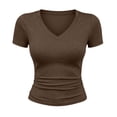 thumbnail image 4 of Hurxie Women Slim Fit Basic Tees Casual Short Sleeve V Neck Summer T Shirts Tops Brown,2XL, 4 of 8