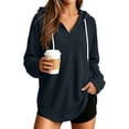 thumbnail image 3 of Sheghy Hoodies for Women Ladies Daily and Winter Long Sleeved V-neck Drawstring Knitted Loose Fitting Hooded Sweatshirt Hanging Sweatshirt Top Black S, 3 of 7