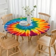 thumbnail image 3 of Rainbow Tie Dye Mandala Pattern Round Fitted Tablecloth with Elastic Edge,Dining Table Cover Waterproof,Outdoor Round Tablecloth for Camping,Dining,Indoor and Outdoor, 3 of 7