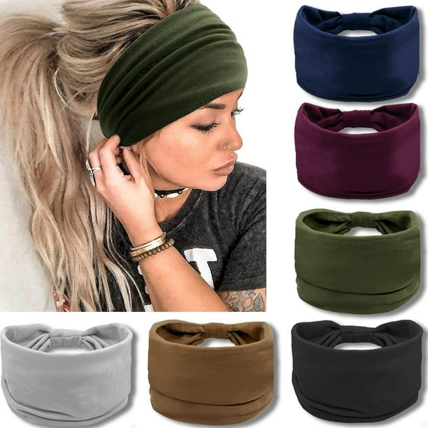 IVARYSS Diademas anchas para mujer, turbantes anudados sólidos, diademas grandes de estilo africano, accesorios para el cabello, paquete de 6