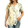 thumbnail image 3 of VBVC Women's Floral Print Henley Blouse , Ladies' V-Neck Short Sleeve Summer Top , Boho Tropical Vacation Shirts For Women,Yellow,S-3XL, 3 of 8