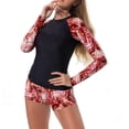 thumbnail image 5 of Amzcrzy Womens Rash Guard long sleeve Two Piece Swimsuit for Women, Floral Print Sleeves & Matching Boyleg Shorts, Upf 50+ Athletic Swimwear for Surfing Swimming, 5 of 7
