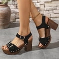 thumbnail image 2 of Dakaela Women's Platform Heels Sandals Ankle Strap Dress Block Chunky High Heeled Wedges Pumps Shoes for Bride Wedding Party Black Size 6.5, 2 of 6