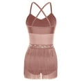 thumbnail image 4 of Doomiva Womens Latin Dance Leotard Dress Rhinestone Sheer Mesh Tassel Fringe One Piece Bodysuit Dancewear Dusty Pink XXL, 4 of 5