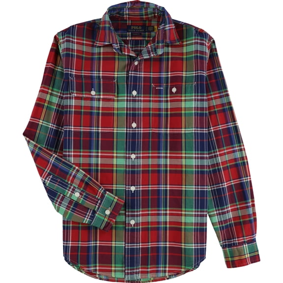 Polo Ralph Lauren Oxford Shirt Men's Small Red/Green Classic-Fit Plaid Workshirt