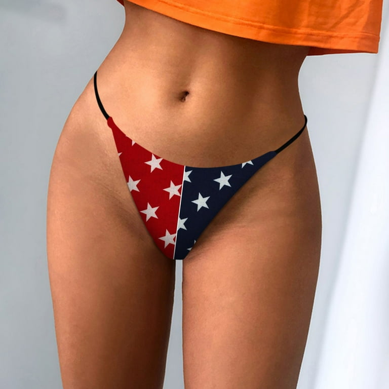 Sksloeg Thong Bikini, Women Panties American Flag Printed Thongs  Lightweight G-String T-Back Bottom Underwear,Wine XXL 