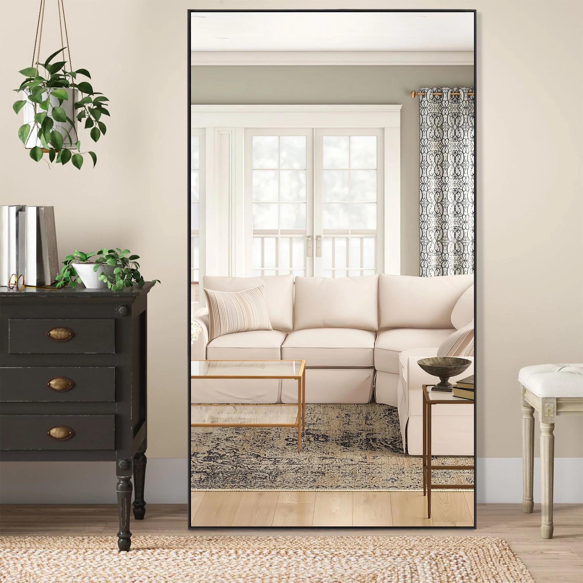 MAYEERTY 76"x35" Rectangle Full Length Mirror Oversized Floor Mirror with Bracket, Aluminium Alloy Framed, Black