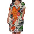 thumbnail image 3 of Vestido de noche holgado con bolsillos y estampado de peces koi para mujer, 3 of 7