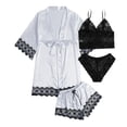 thumbnail image 7 of Silky Robe Sets for Women Lace Short Sleeve Kimono Robe Crop Cami Tank Top Panty and Pajama Shorts 4 Piece Pjs Set, 7 of 7