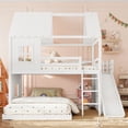 thumbnail image 3 of House Bunk Bed Full over Full with Storage Shelves and Wardrobe, Wood Floor Bunk Bed Frame with Ladders and Slides for Boys Girls, White, 3 of 14