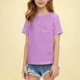 thumbnail image 3 of tarylea Girls Tops Crochet Short Sleeve Shirts Round Neck T Shirts Loose Fitted Summer Blouses, 3 of 8