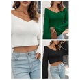 thumbnail image 3 of Jersey corto de mujer con cuello en V y manga larga, jerséis informales MABOTO Camiseta de manga corta, 3 of 7