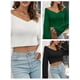 thumbnail image 3 of Jersey corto de mujer con cuello en V y manga larga, jerséis informales Abanopi Camiseta de manga corta, 3 of 7