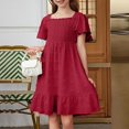 thumbnail image 4 of EnJoCho Girls' Square Neck Dress With Embroidery & Short Flare Sleeve A Line Dress For Toddler & Kids Little Girls’ Linen Sundress, 4 of 7